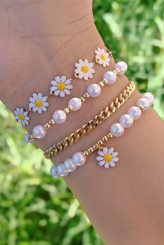 Daisy + Pearl Bracelet Set