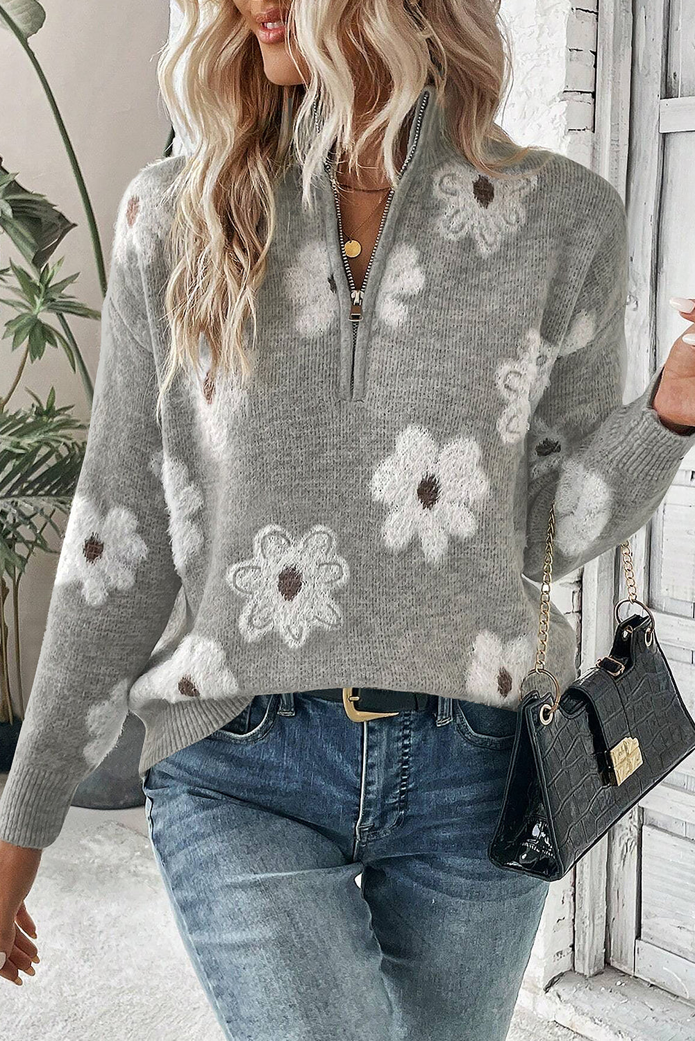 Vintage Floral Half Zip