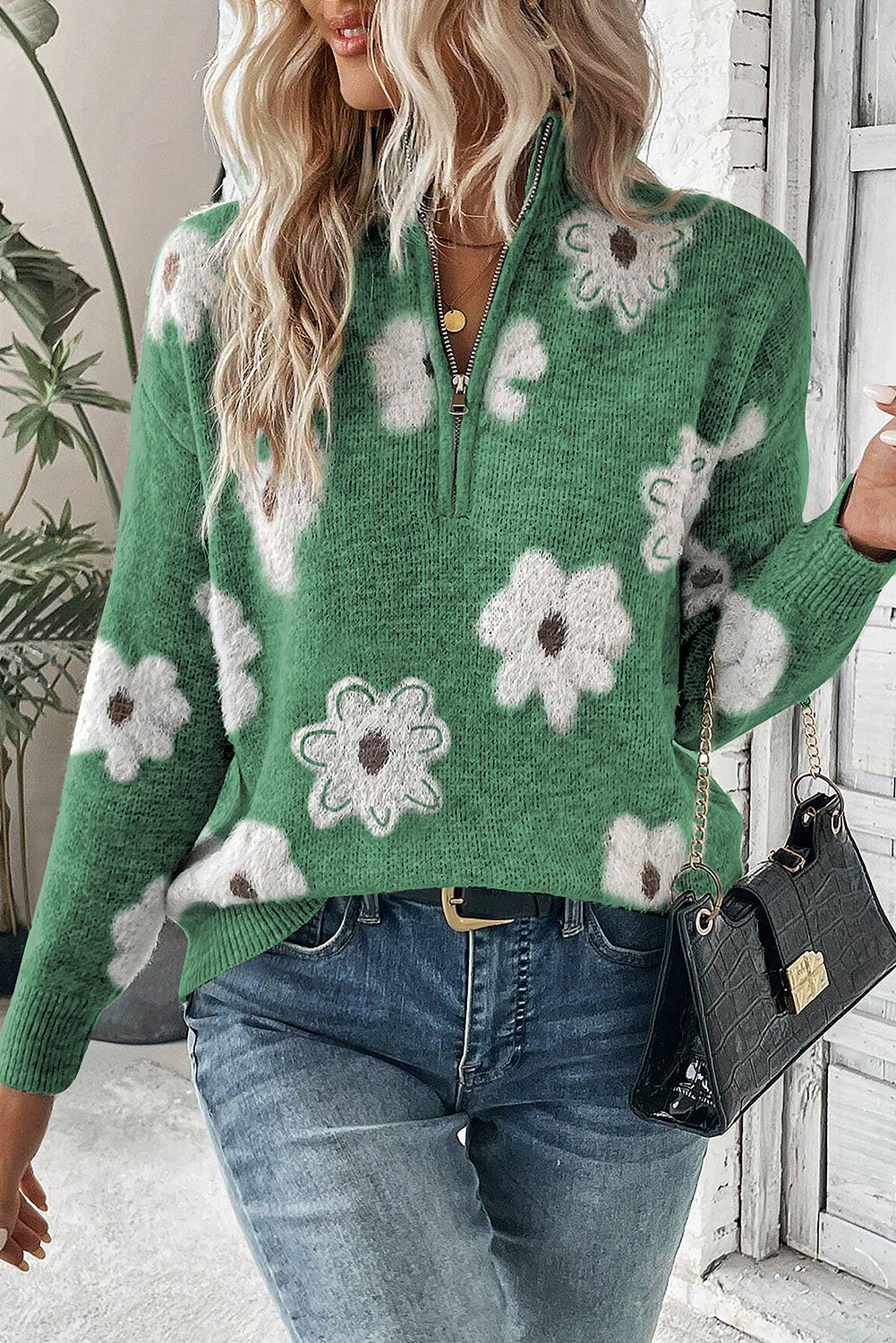 Vintage Floral Half Zip