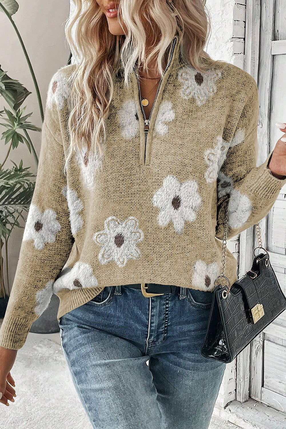 Vintage Floral Half Zip